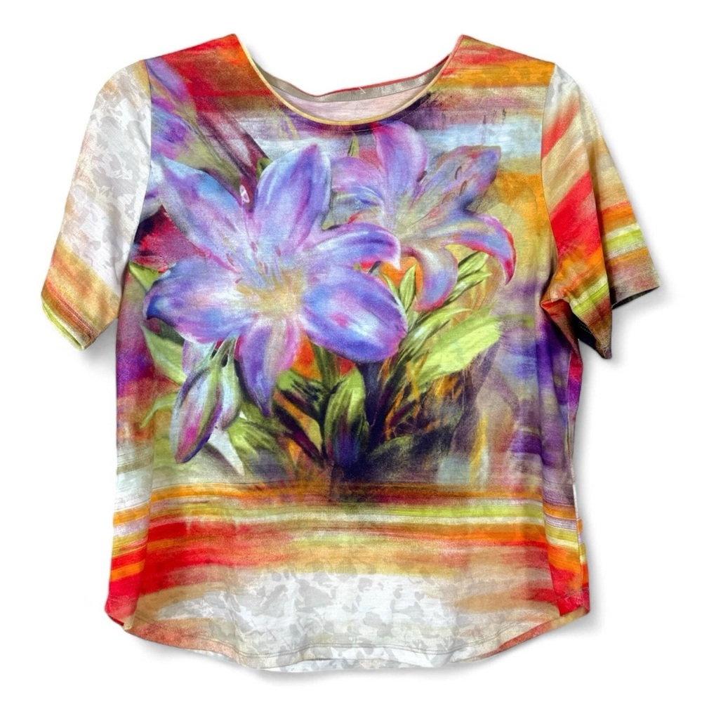 Allison Daley Petite Top Womens PM Short Sleeve T Shirt Flower Graphic Artsy